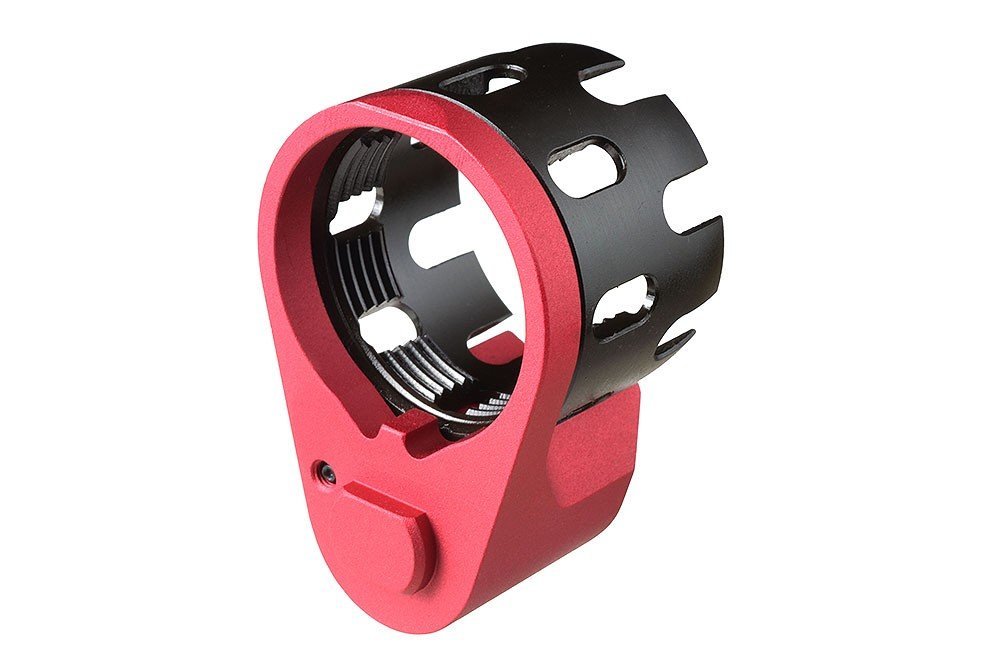 Strike Industries Enhanced Castle Nut ed Extended QD End Plate per AR-15 rosso, immagine 2 di 2