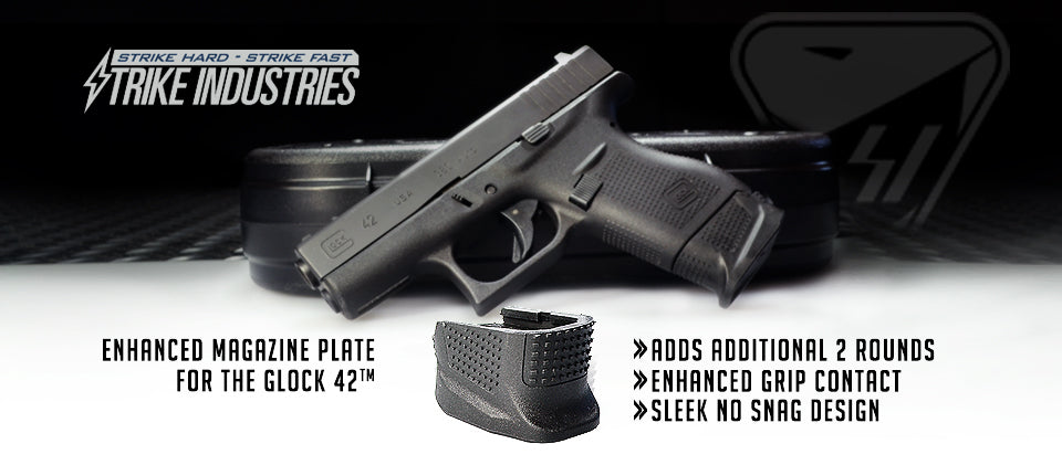 Strike Industries Enhanced Magazine Plate per Glock 42 nera, dettaglio 2