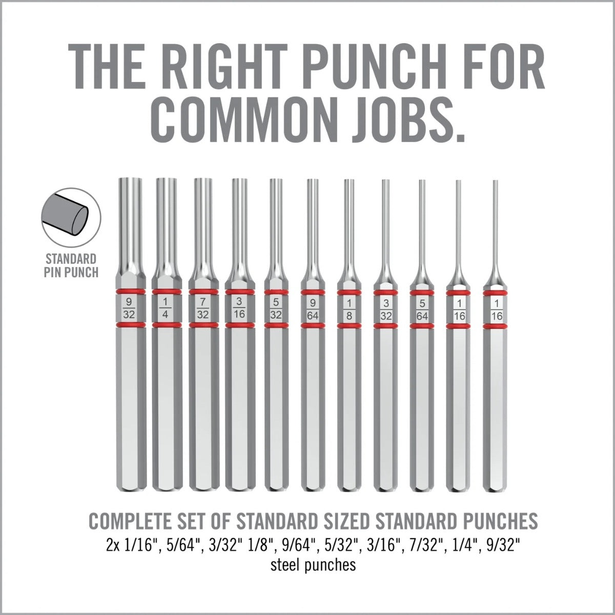 Real Avid ACCU-PUNCH 11-PIECE STANDARD STEEL PIN PUNCH SET Cacciaspine Acciaio