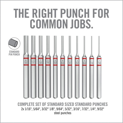 Real Avid ACCU-PUNCH 11-PIECE STANDARD STEEL PIN PUNCH SET Cacciaspine Acciaio