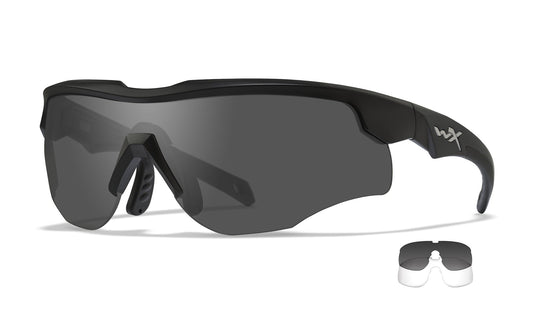 Wiley X WX ROGUE - COMM TEMPLES Matte Black with Smoke Grey, Clear Lenses