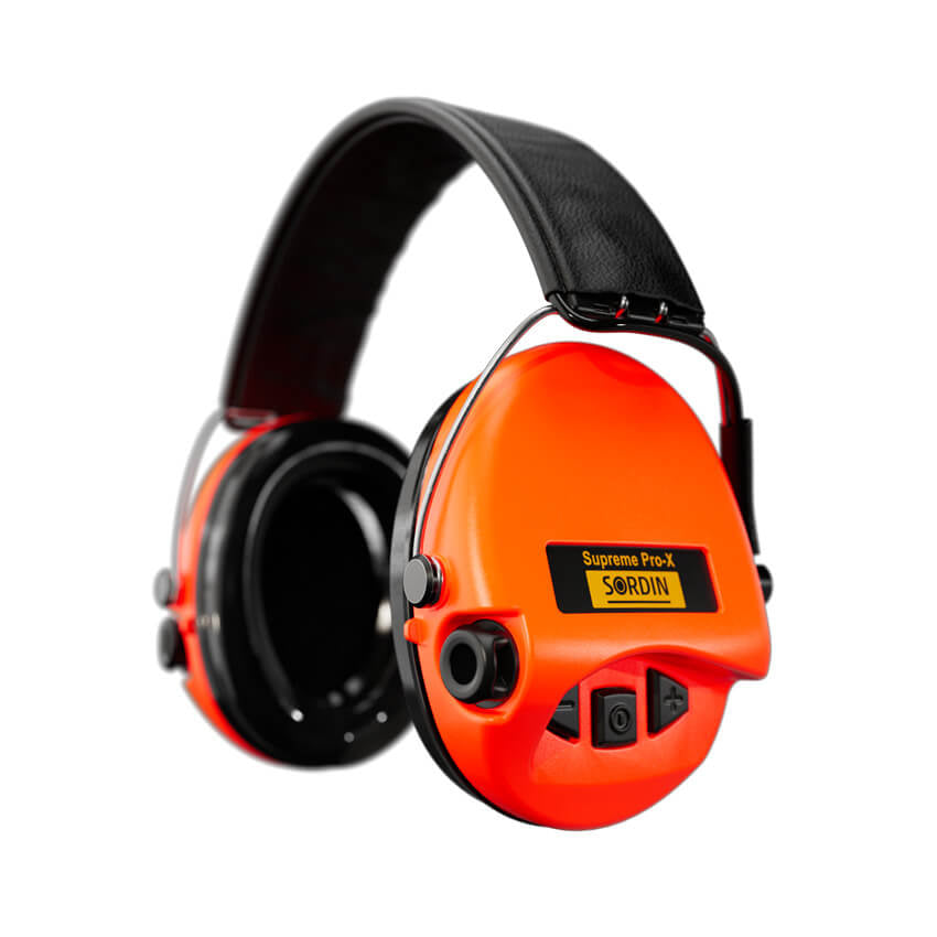 SORDIN Supreme Pro-X Ember-Orange Cups with Headband Cover in Leather