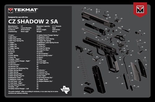 Tappetino da pulizia TekMat per CZ Shadow 2 SA con esploso delle parti