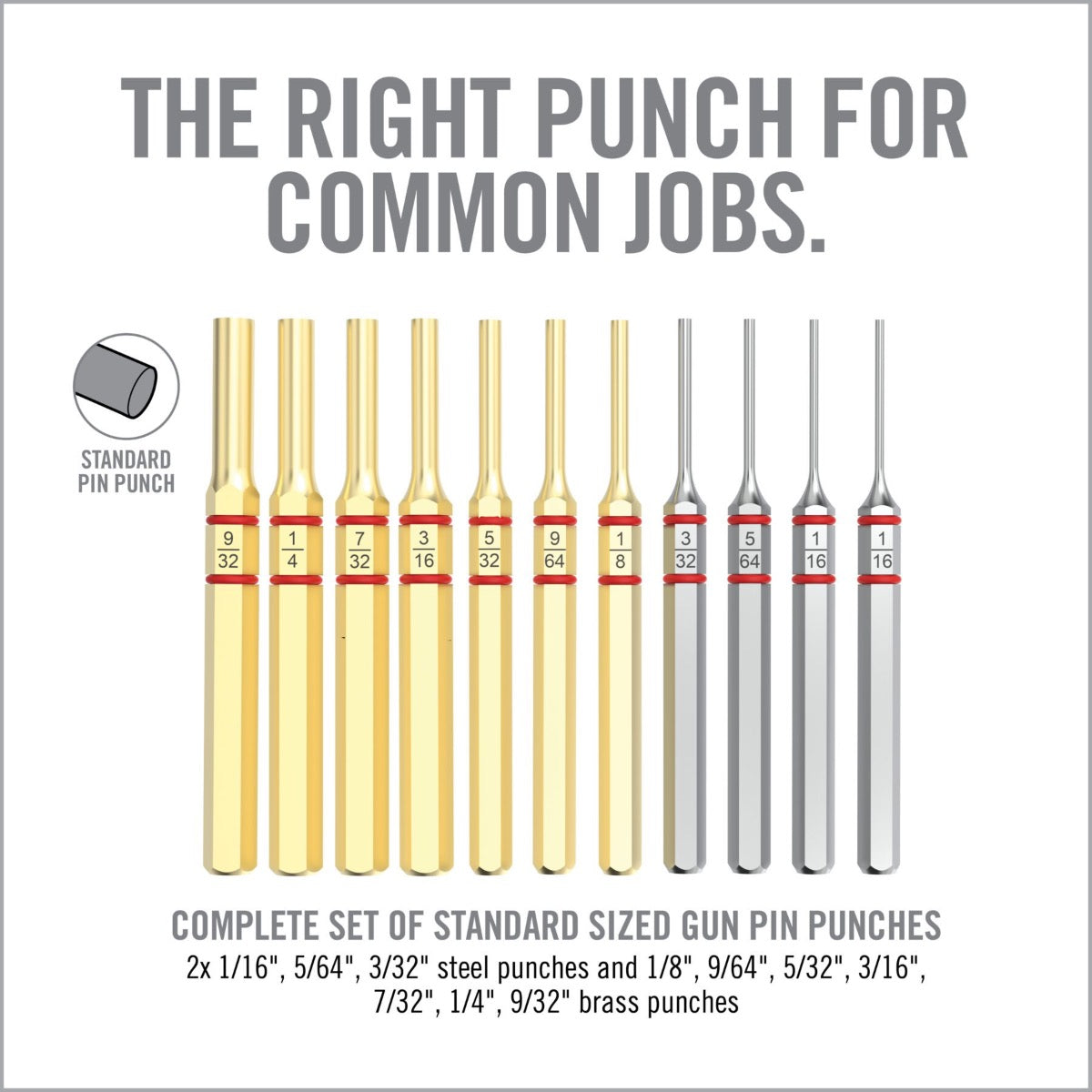 Real Avid ACCU-PUNCH 11-PIECE STANDARD BRASS & STEEL PIN PUNCH SET Cacciaspine